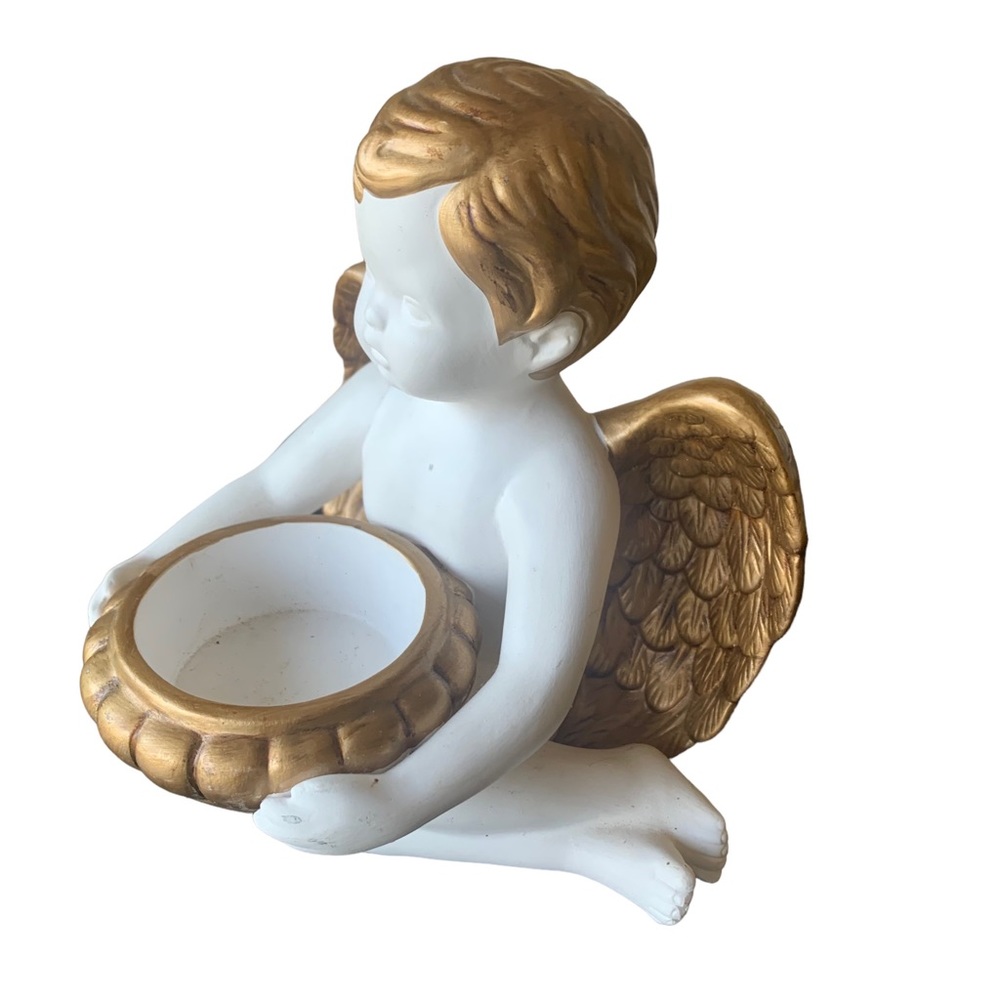 PartyLite BAROQUE White Gold Angel Tealight Candle Holder